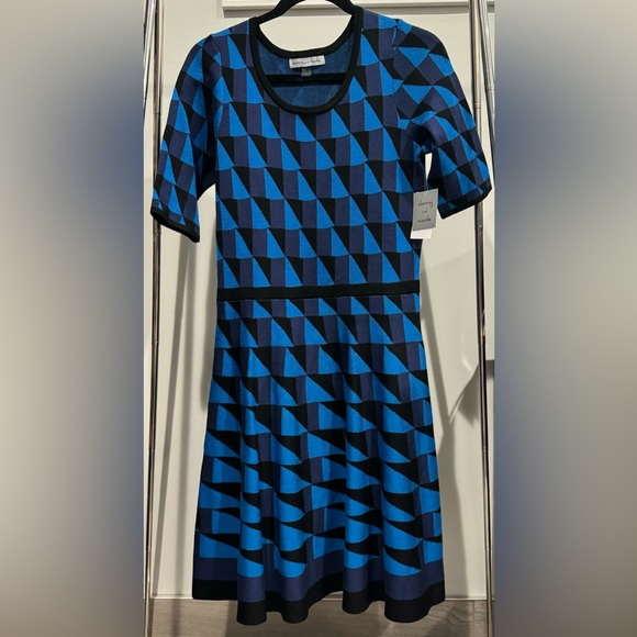 Danny and Nicole Blue, Navy, & Black Midi Sweater Dress Size M New With Tags - Picture 1 of 16